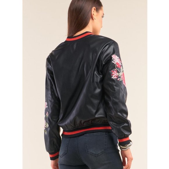 Rose Embroidery Vegan Leather Jacket NWT - Picture 3 of 4